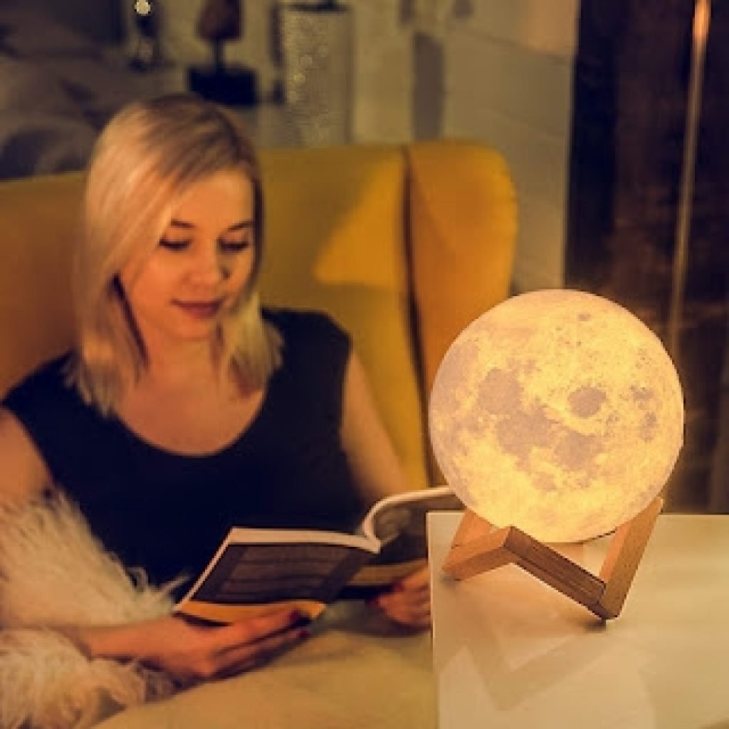Moon Lamp Night Light With Wooden Stand 15 cm