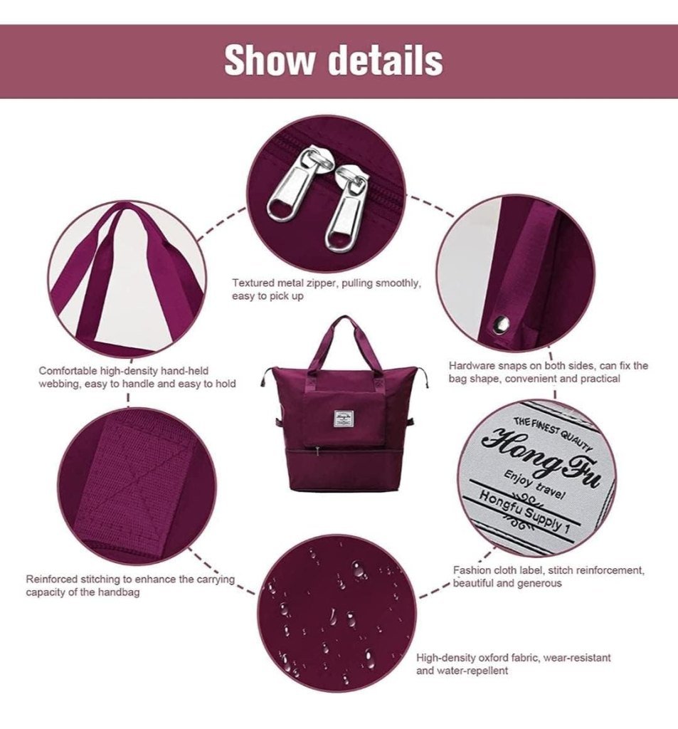 Foldable travel Duffel Bag with pocket