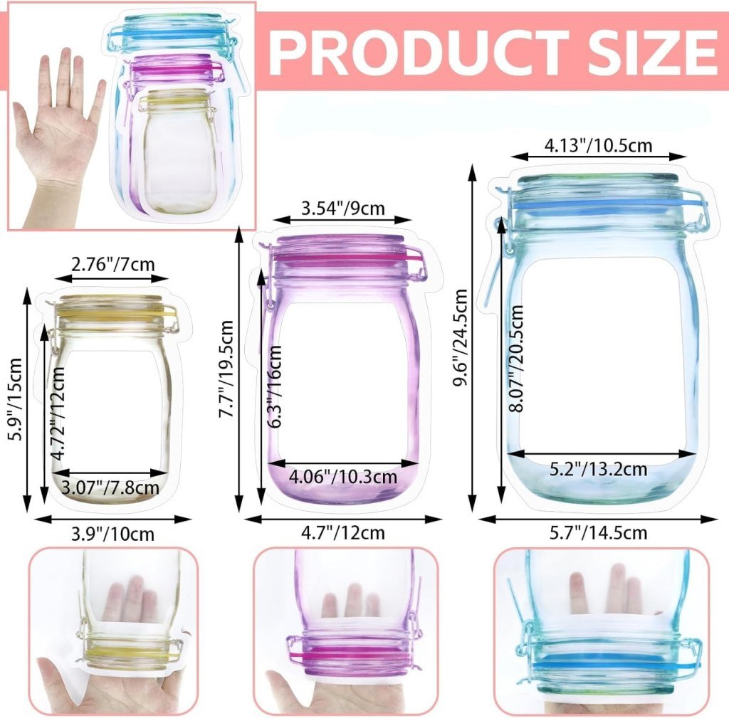 3 Pcs Food Storage Jar Zip lock Bags