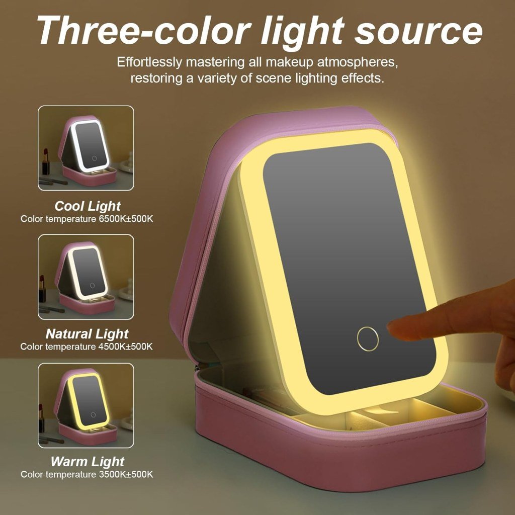 jewellery Makeup Storage box with led mirror Case